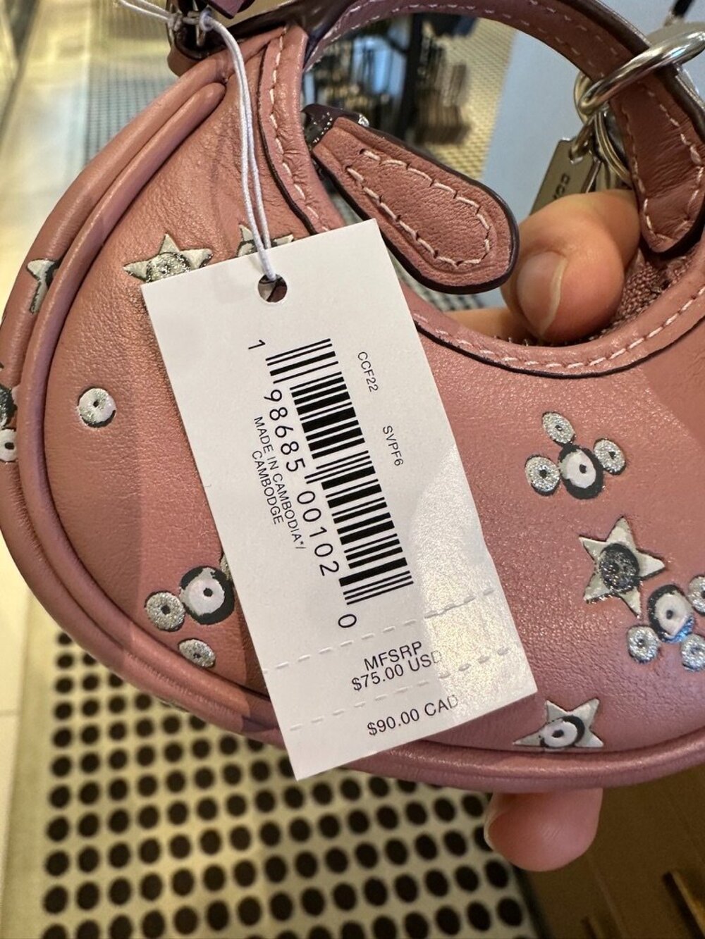 NWT! Coach CCF22 Mini Carmen Bag Charm With Star Print In Dusty Pink Silver - Picture 12 of 12